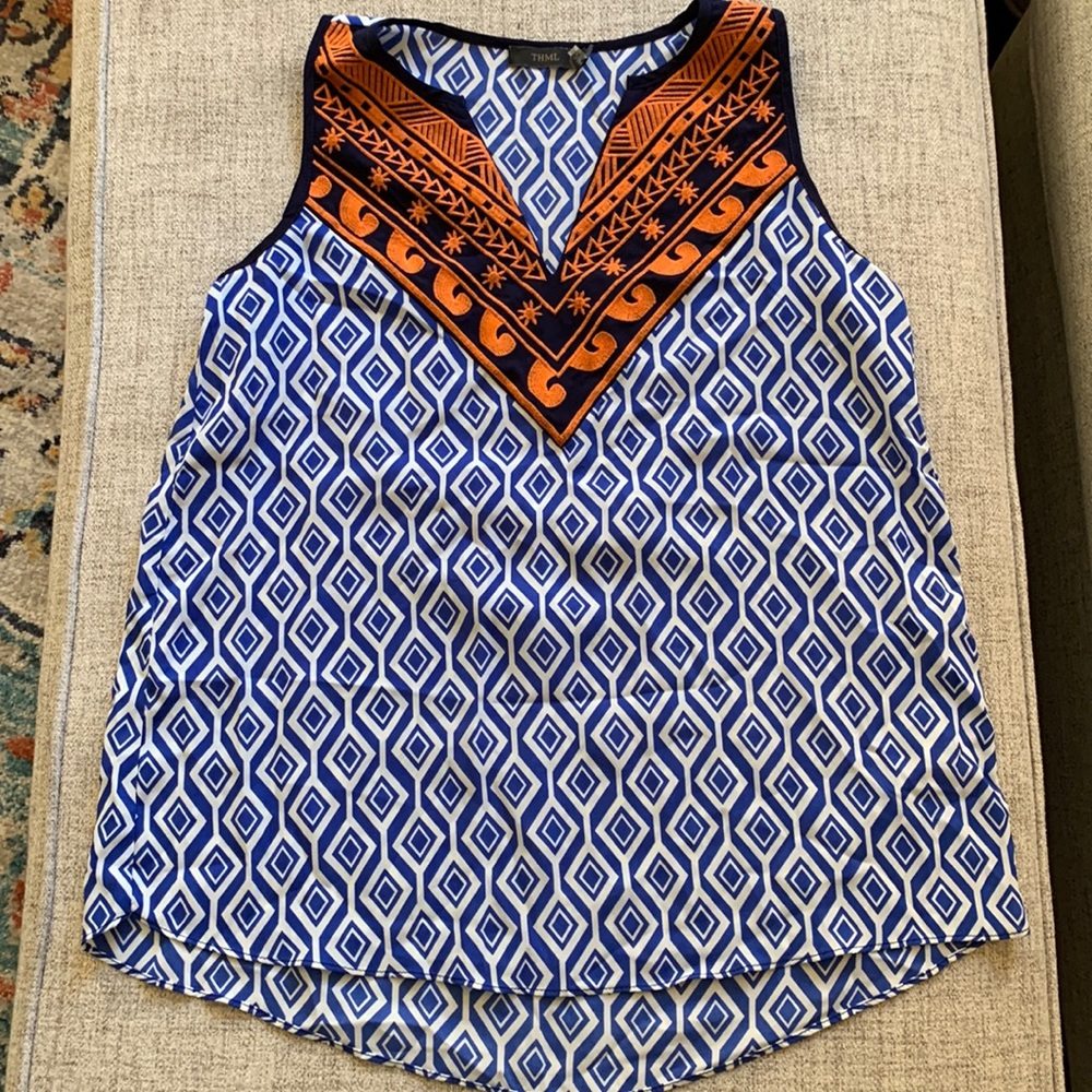 THML blouse // XS // blue, orange, and white